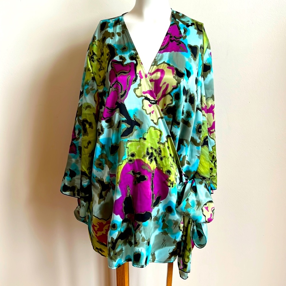 Lane Bryant Colorful silky wrap top with side tie